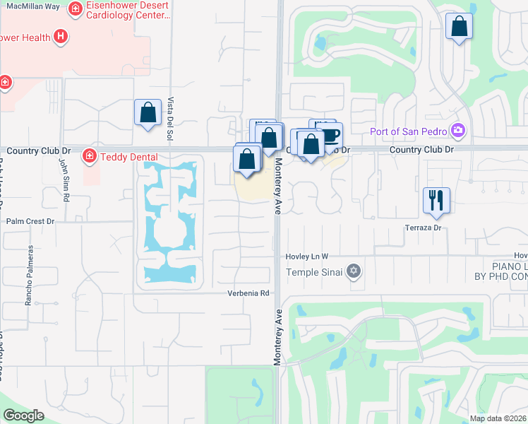 map of restaurants, bars, coffee shops, grocery stores, and more near 76 Calle Manzanita in Rancho Mirage