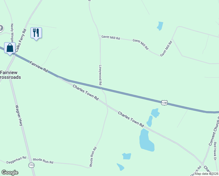 map of restaurants, bars, coffee shops, grocery stores, and more near 2666 Fairview Road in Lexington County