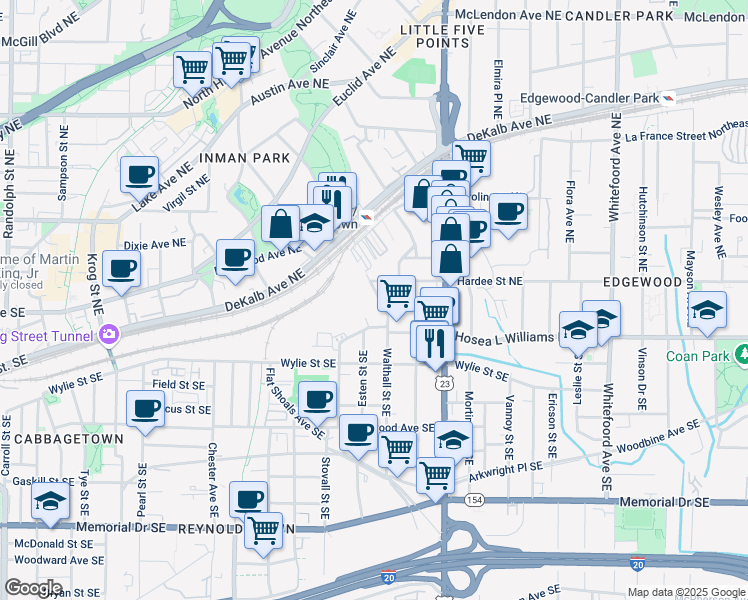 map of restaurants, bars, coffee shops, grocery stores, and more near 42 Walthall Street Northeast in Atlanta