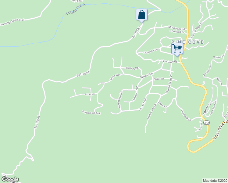 map of restaurants, bars, coffee shops, grocery stores, and more near 25262 Deer Path Road in Idyllwild-Pine Cove