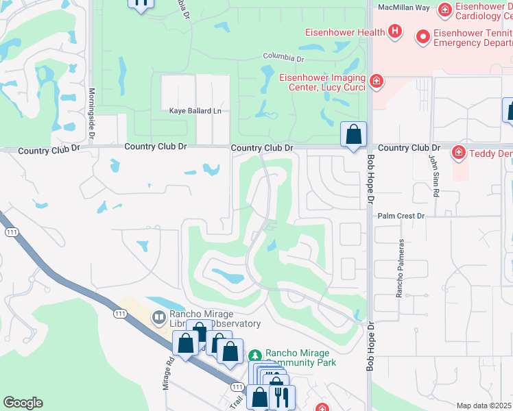 map of restaurants, bars, coffee shops, grocery stores, and more near 4 Valencia Drive in Rancho Mirage