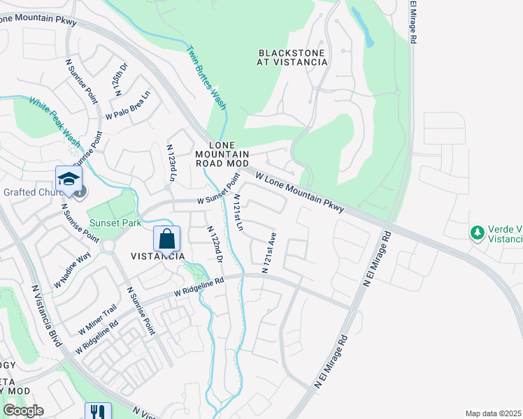 map of restaurants, bars, coffee shops, grocery stores, and more near 12099 Eagle Ridge Ln in Peoria