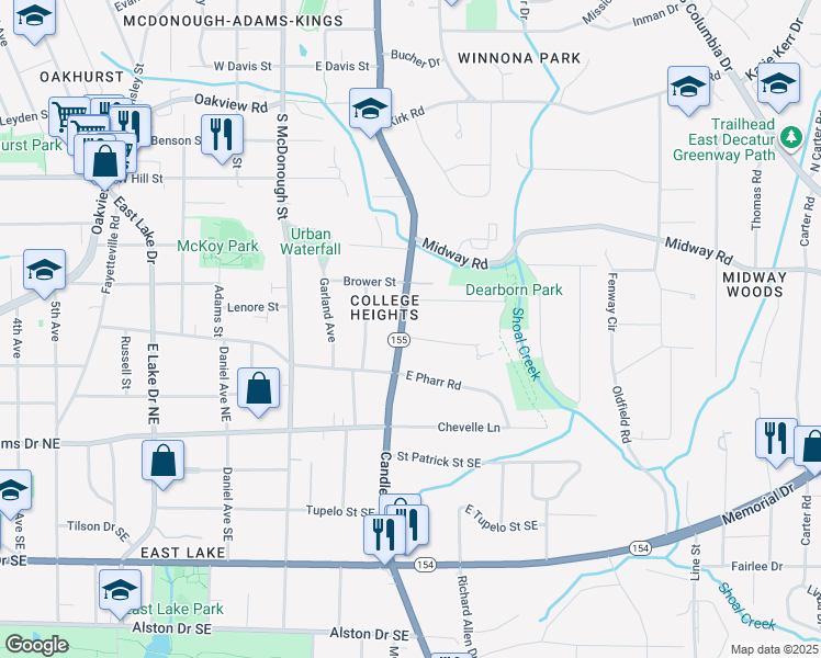 map of restaurants, bars, coffee shops, grocery stores, and more near 120 Candler Drive in Decatur