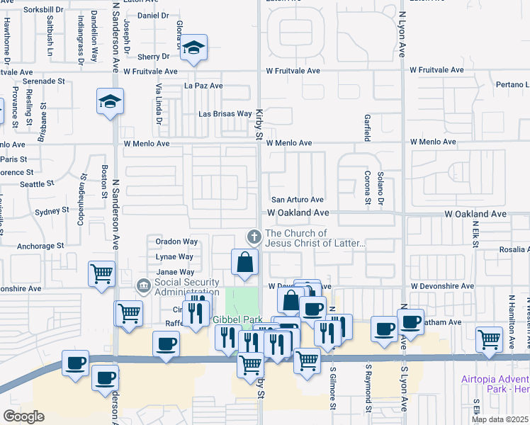 map of restaurants, bars, coffee shops, grocery stores, and more near 3879 West Oakland Avenue in Hemet