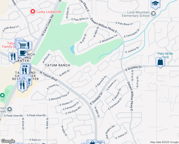 map of restaurants, bars, coffee shops, grocery stores, and more near 29632 North 48th Street in Cave Creek