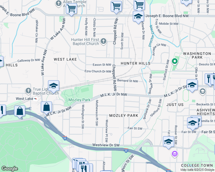 map of restaurants, bars, coffee shops, grocery stores, and more near 1450 Sharon Street Northwest in Atlanta