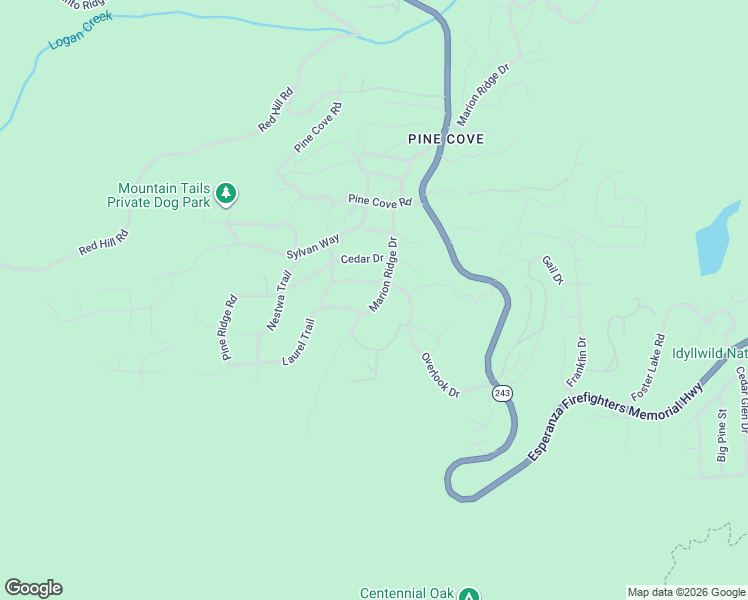 map of restaurants, bars, coffee shops, grocery stores, and more near 25316 Marion Ridge Drive in Idyllwild-Pine Cove