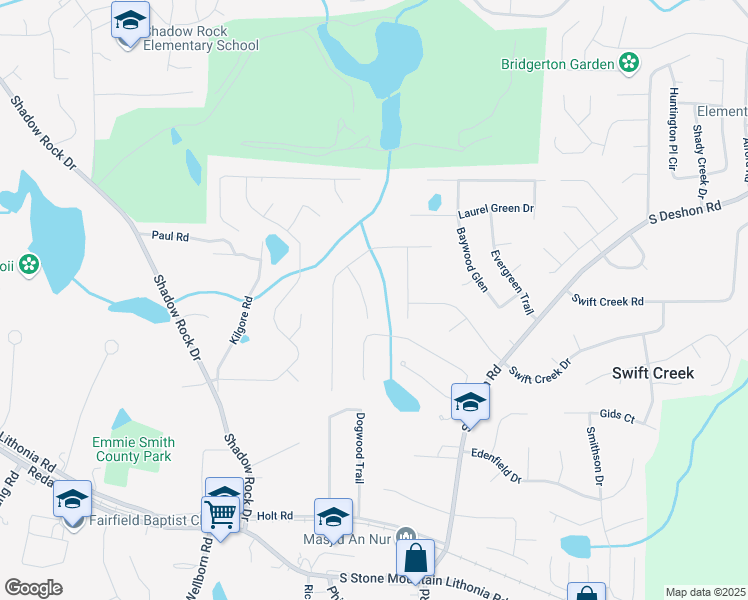 map of restaurants, bars, coffee shops, grocery stores, and more near 1298 Silver Spur Court in Lithonia