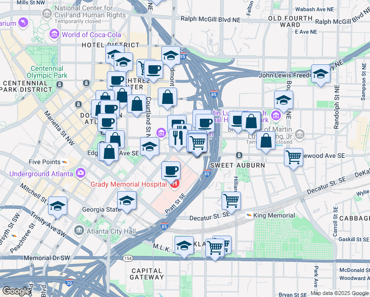 map of restaurants, bars, coffee shops, grocery stores, and more near in Atlanta
