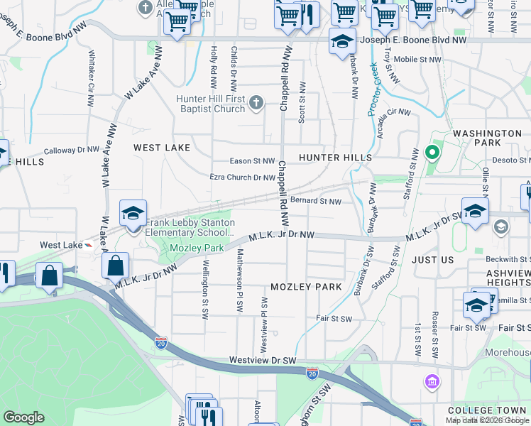 map of restaurants, bars, coffee shops, grocery stores, and more near 1450 Sharon Street Northwest in Atlanta