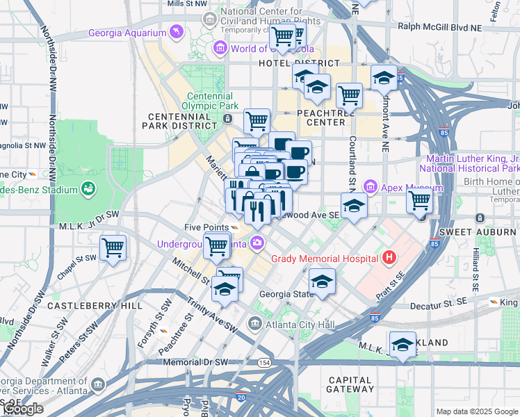 map of restaurants, bars, coffee shops, grocery stores, and more near in Atlanta