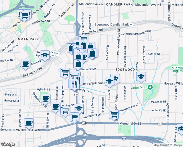 map of restaurants, bars, coffee shops, grocery stores, and more near 1250 Oxley Lane Northwest in Atlanta