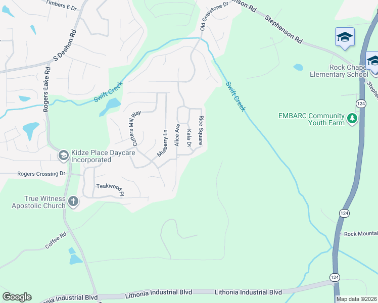 map of restaurants, bars, coffee shops, grocery stores, and more near 1728 Rice Square in Lithonia