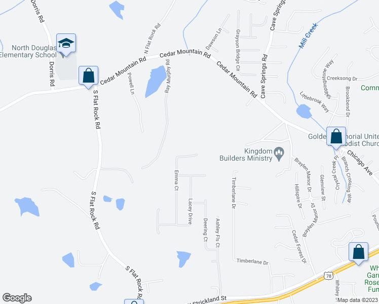 map of restaurants, bars, coffee shops, grocery stores, and more near 7288 Emma in Douglasville