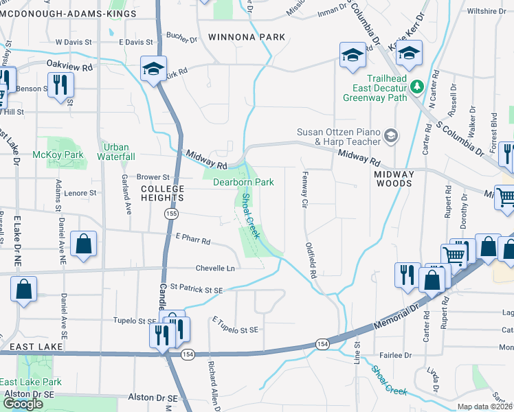 map of restaurants, bars, coffee shops, grocery stores, and more near 1357 Deerwood Drive in Decatur