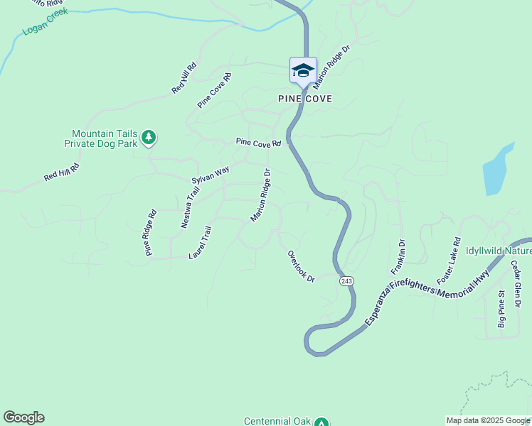 map of restaurants, bars, coffee shops, grocery stores, and more near 25300 Marion Ridge Drive in Idyllwild-Pine Cove