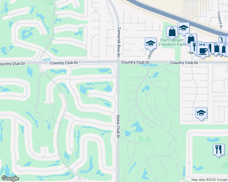 map of restaurants, bars, coffee shops, grocery stores, and more near 241 Arrowhead Drive in Palm Desert