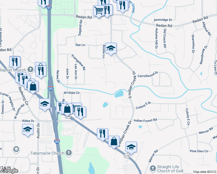 map of restaurants, bars, coffee shops, grocery stores, and more near 4203 Kimlie Cove in Decatur
