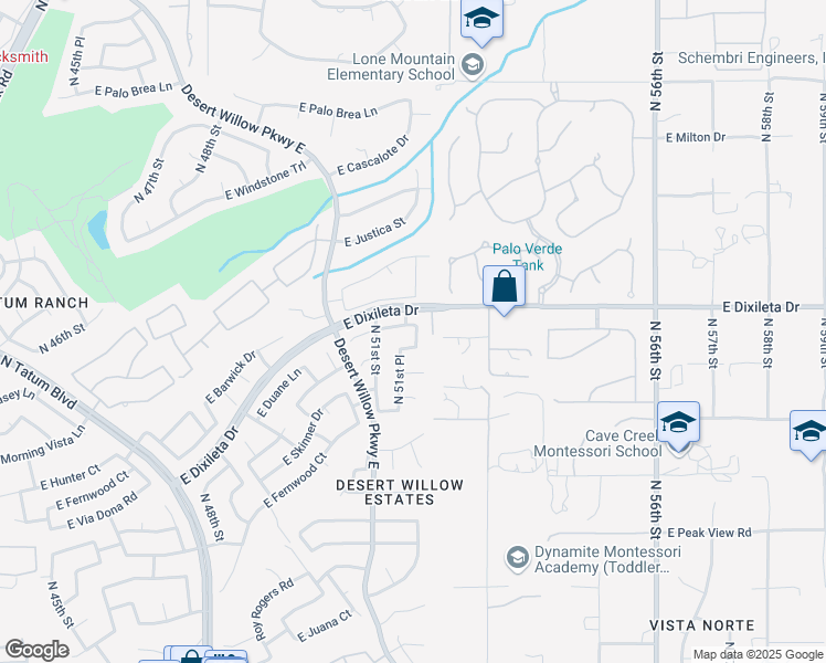map of restaurants, bars, coffee shops, grocery stores, and more near 5133 East Duane Lane in Cave Creek