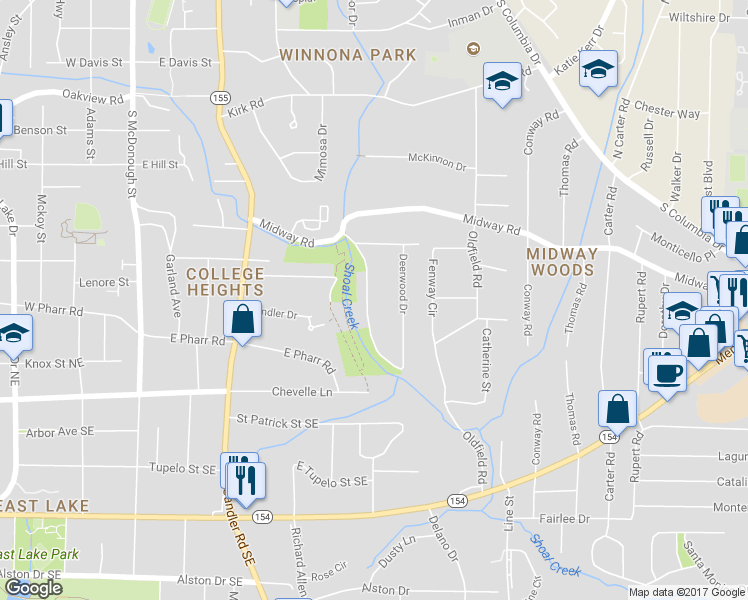 map of restaurants, bars, coffee shops, grocery stores, and more near 1346 Deerwood Drive in Decatur
