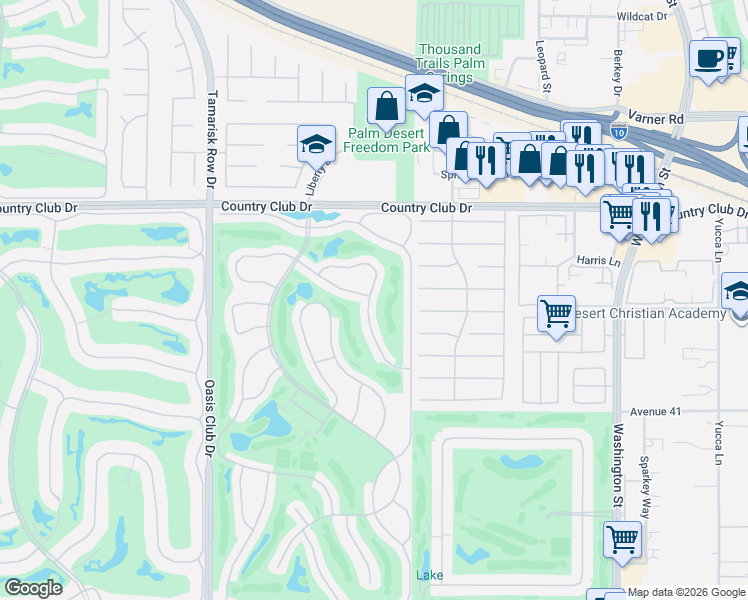 map of restaurants, bars, coffee shops, grocery stores, and more near 40420 Bay Hill Way in Palm Desert