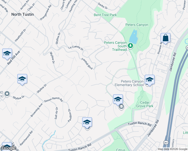 map of restaurants, bars, coffee shops, grocery stores, and more near 11551 Las Luces in Santa Ana