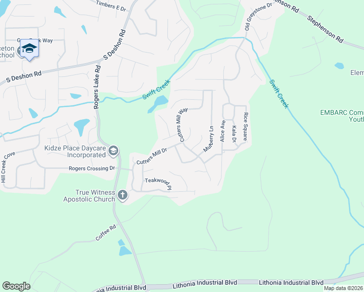 map of restaurants, bars, coffee shops, grocery stores, and more near 1885 Cutters Mill Way in Lithonia