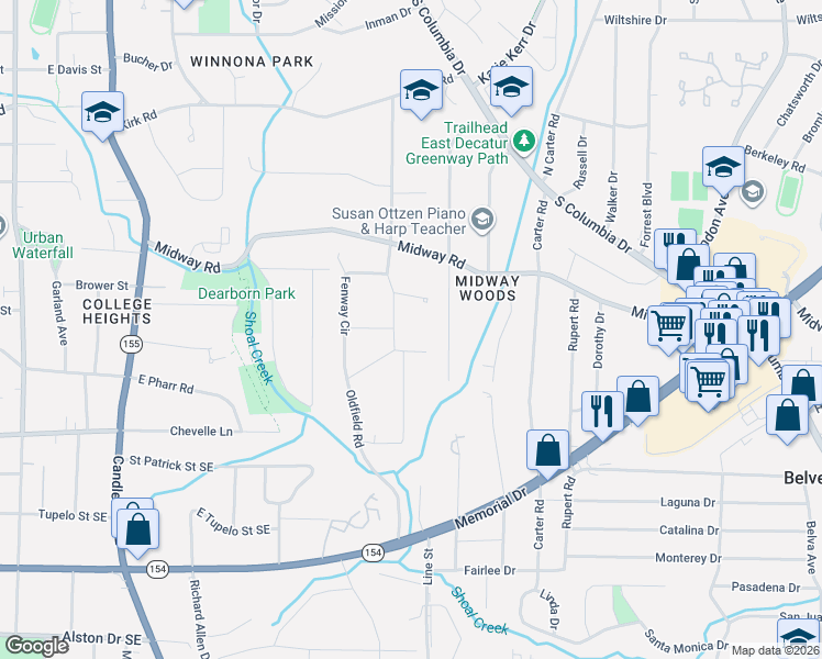 map of restaurants, bars, coffee shops, grocery stores, and more near 2676 Appian Way in Decatur