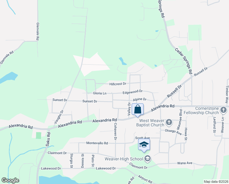 map of restaurants, bars, coffee shops, grocery stores, and more near 811 Louise Drive in Weaver