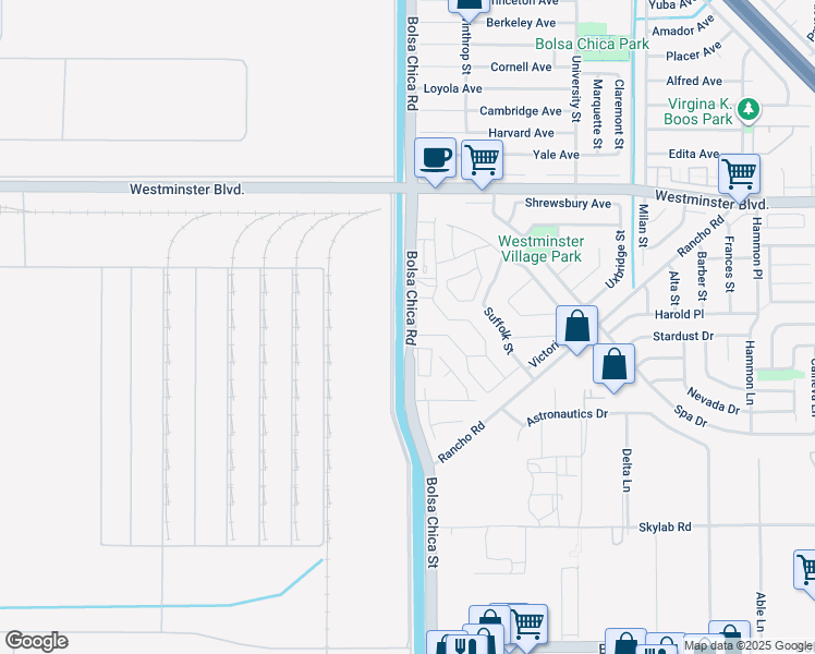 map of restaurants, bars, coffee shops, grocery stores, and more near 14256 Bolsa Chica Street in Westminster