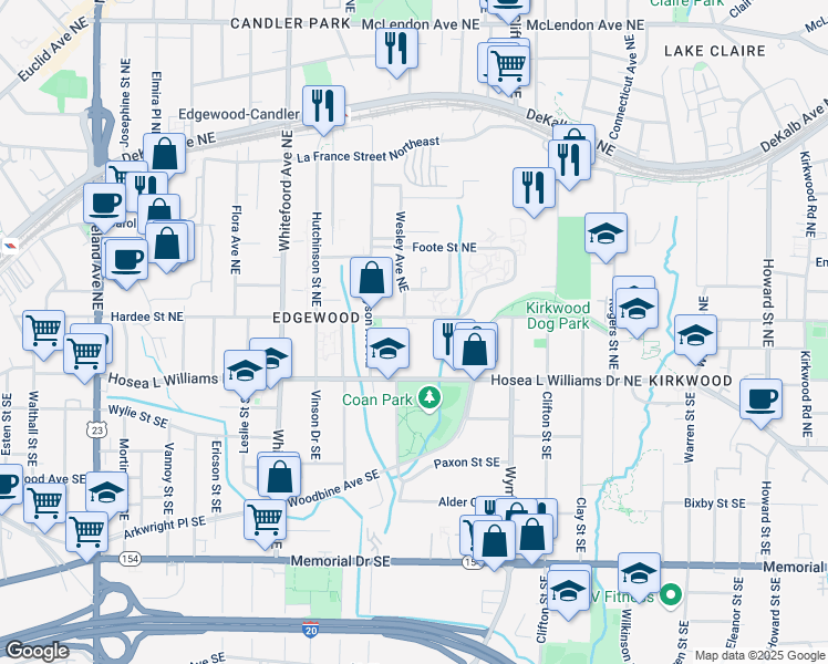 map of restaurants, bars, coffee shops, grocery stores, and more near 1550 Hosea L Williams Drive Northeast in Atlanta