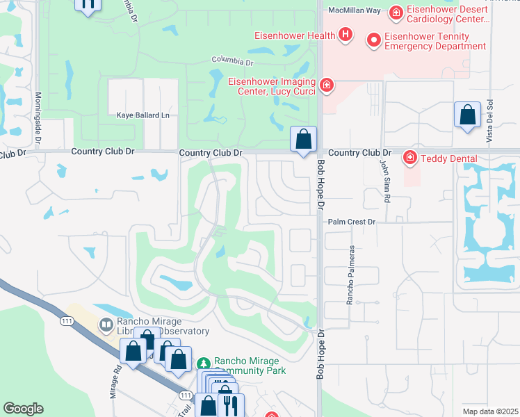map of restaurants, bars, coffee shops, grocery stores, and more near 44 Sierra Madre Way in Rancho Mirage