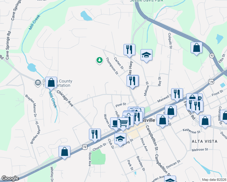 map of restaurants, bars, coffee shops, grocery stores, and more near 6787 James D. Simpson Avenue in Douglasville