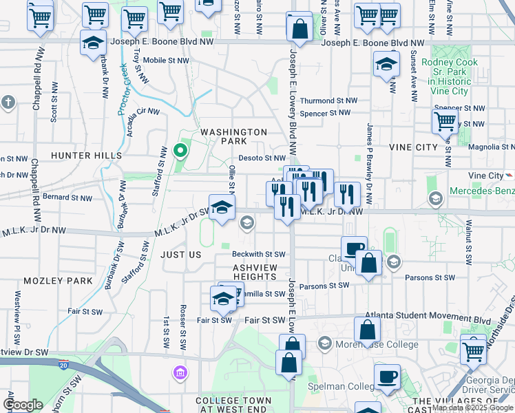 map of restaurants, bars, coffee shops, grocery stores, and more near in Atlanta