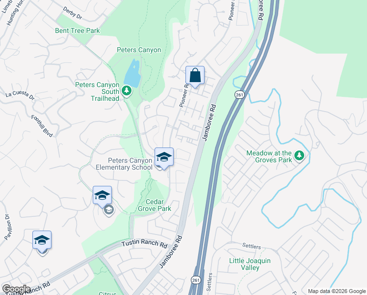 map of restaurants, bars, coffee shops, grocery stores, and more near 2741 Timmons in Tustin