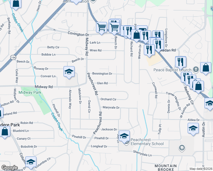 map of restaurants, bars, coffee shops, grocery stores, and more near 3438 Orchard Circle in Decatur