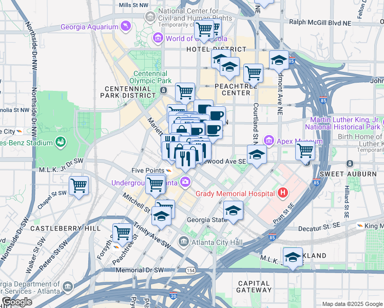 map of restaurants, bars, coffee shops, grocery stores, and more near in Atlanta