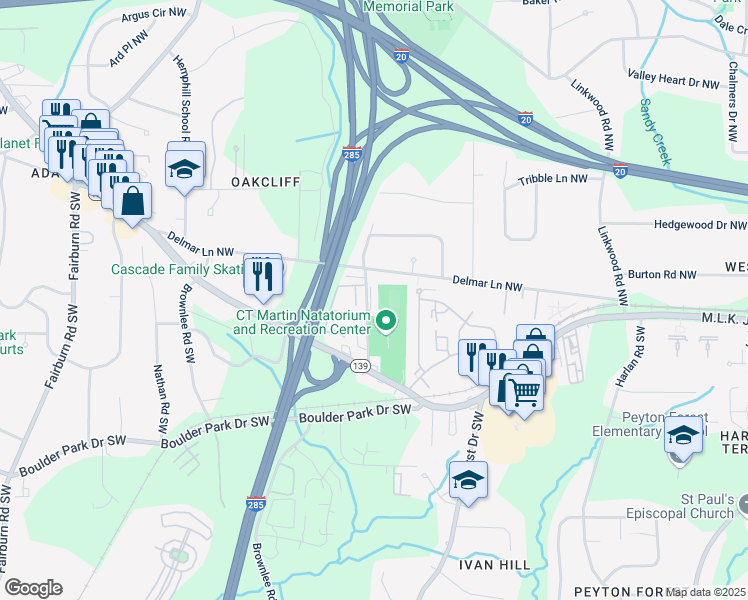 map of restaurants, bars, coffee shops, grocery stores, and more near 87 Harwell Road Northwest in Atlanta