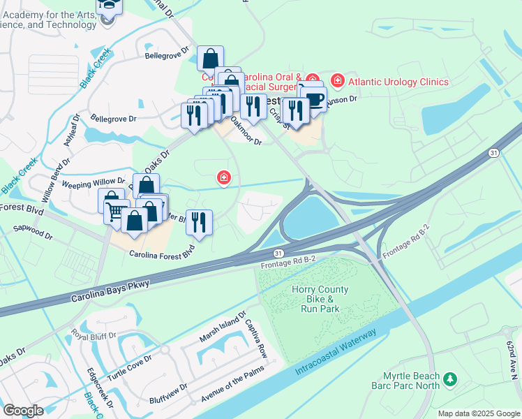 map of restaurants, bars, coffee shops, grocery stores, and more near International Dr in Myrtle Beach
