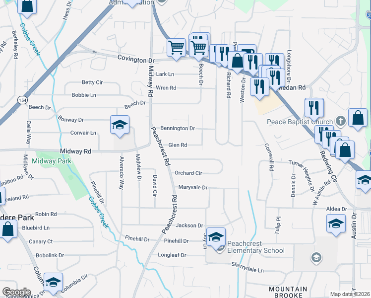 map of restaurants, bars, coffee shops, grocery stores, and more near 3438 Orchard Circle in Decatur