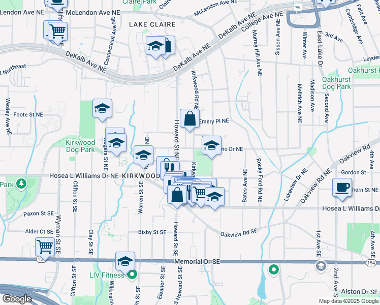 map of restaurants, bars, coffee shops, grocery stores, and more near 1986 Hallman Street Northeast in Atlanta