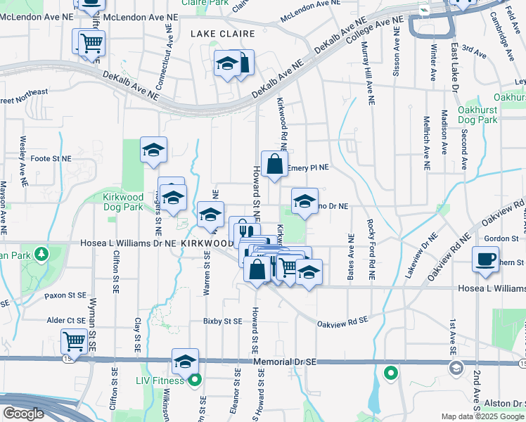 map of restaurants, bars, coffee shops, grocery stores, and more near 1986 Hallman Street Northeast in Atlanta