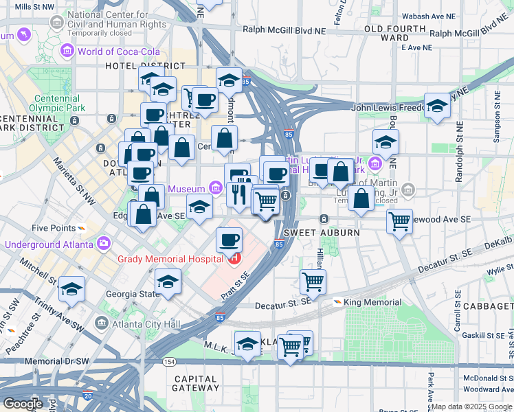 map of restaurants, bars, coffee shops, grocery stores, and more near in Atlanta