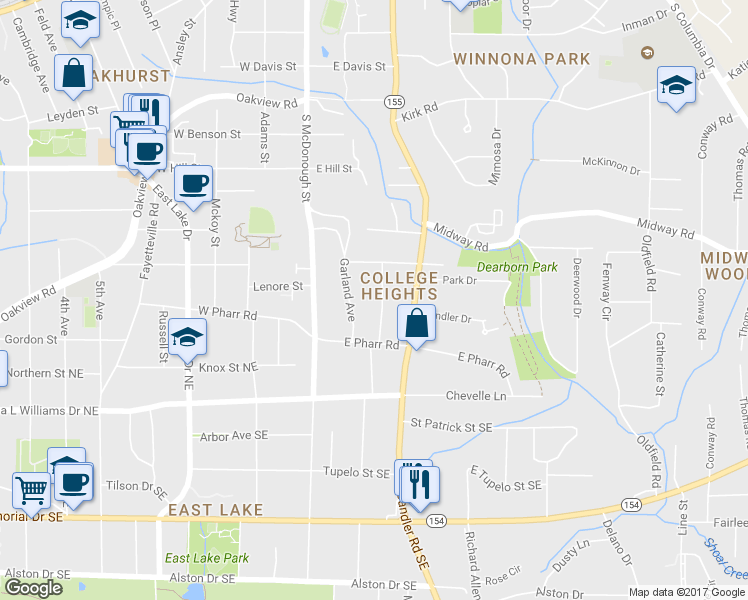 map of restaurants, bars, coffee shops, grocery stores, and more near 137 McClean Street in Decatur