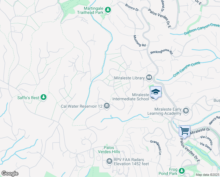 map of restaurants, bars, coffee shops, grocery stores, and more near 2 Chuckwagon Road in Rolling Hills