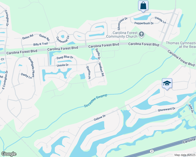 map of restaurants, bars, coffee shops, grocery stores, and more near 1245 Shoebridge Drive in Myrtle Beach