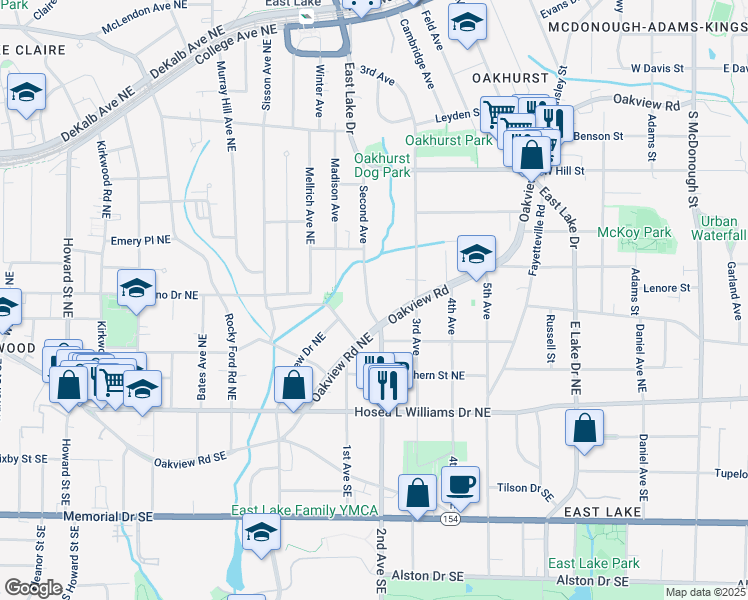 map of restaurants, bars, coffee shops, grocery stores, and more near 416 Second Avenue in Decatur