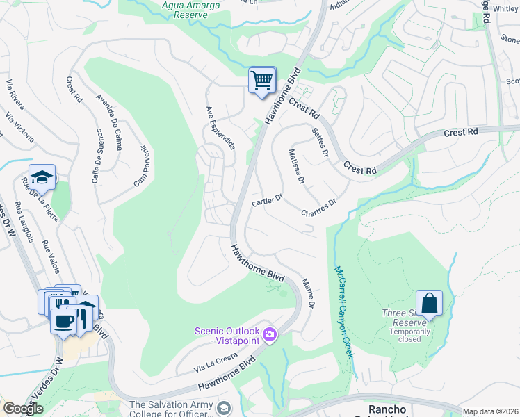 map of restaurants, bars, coffee shops, grocery stores, and more near 30304 Cartier Drive in Rancho Palos Verdes