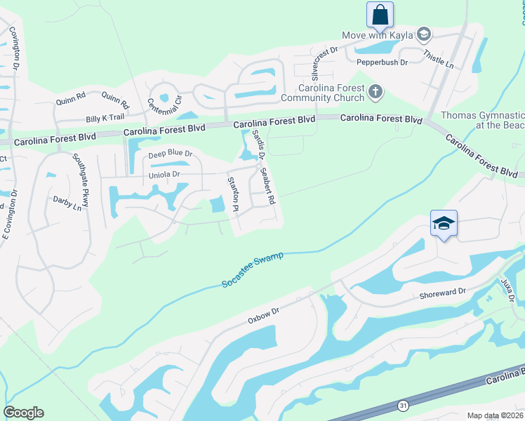 map of restaurants, bars, coffee shops, grocery stores, and more near 1233 Shoebridge Drive in Myrtle Beach