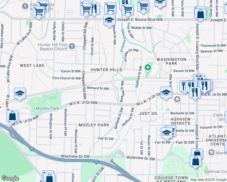 map of restaurants, bars, coffee shops, grocery stores, and more near 10 Rockmart Drive Northwest in Atlanta